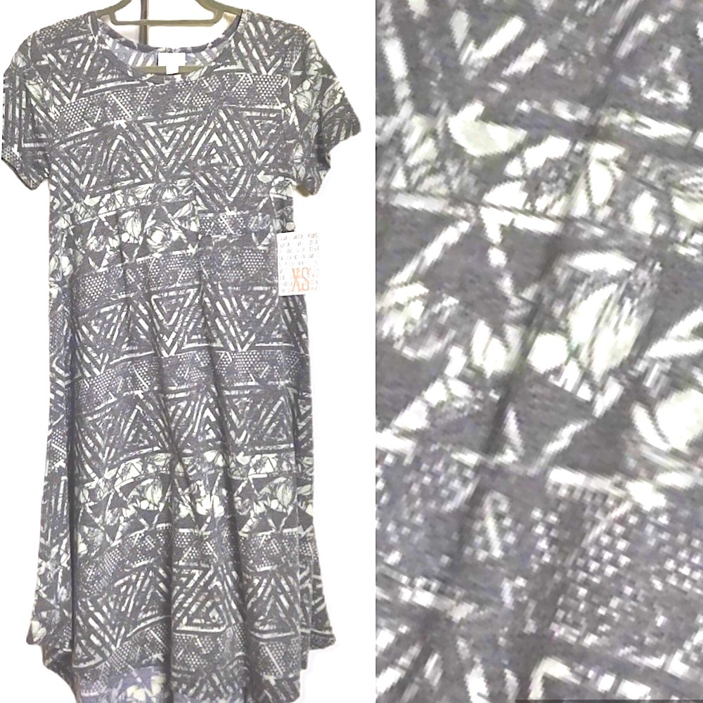 XS Lularoe Carly Floral Charcoal Gray & White NWT